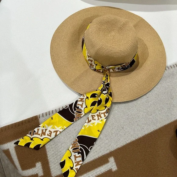 Valentino silk scarf Roman Stud large brim hat NWT